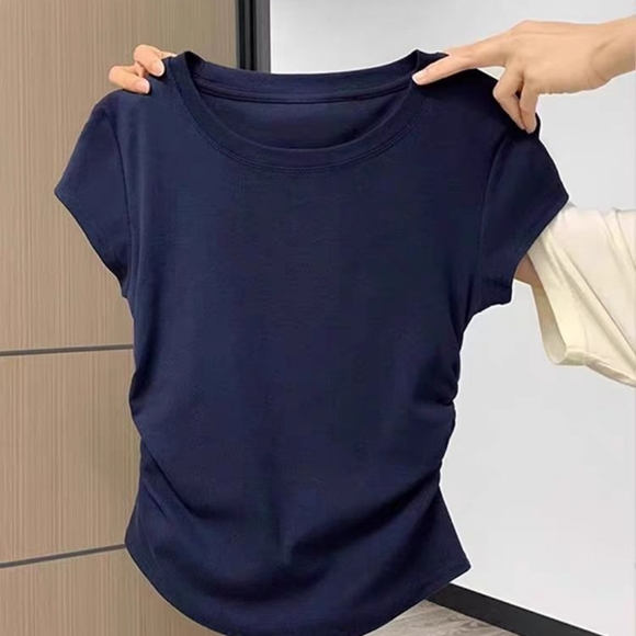 Women’s Cotton Pleated Short Sleeve T-Shirt - Picture 1 of 3